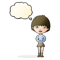 cartoon woman waiting patiently with thought bubble