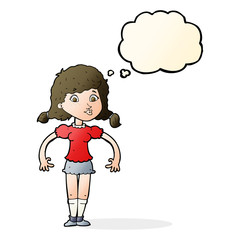 cartoon pretty girl with thought bubble