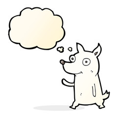 cartoon little dog waving with thought bubble