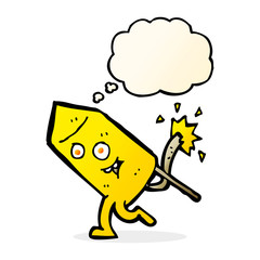 cartoon funny firework character with thought bubble