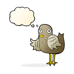 cartoon bird waving wing with thought bubble
