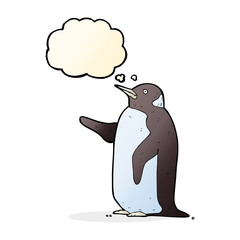 cartoon penguin with thought bubble