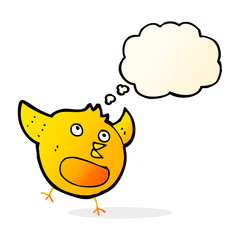 cartoon happy bird with thought bubble