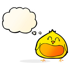 cartoon fat bird with thought bubble