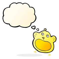 cartoon fat bird with thought bubble