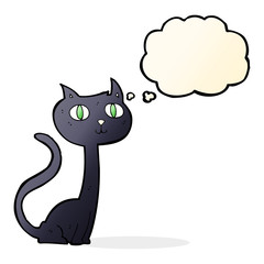 cartoon black cat with thought bubble