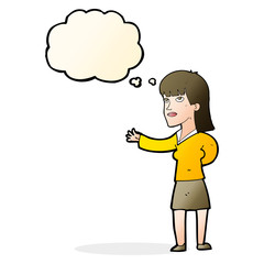 cartoon woman explaining with thought bubble