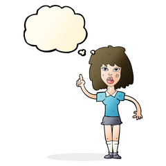 cartoon tough woman with idea with thought bubble