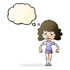 cartoon pretty woman with thought bubble