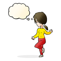 cartoon girl dancing with thought bubble