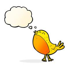 cartoon singing bird with thought bubble