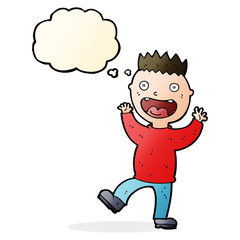 cartoon crazy happy man with thought bubble