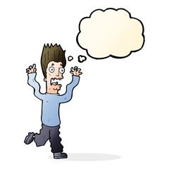 cartoon terrified man with thought bubble