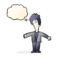 cartoon vampire man with thought bubble