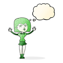 cartoon vampire girl with thought bubble
