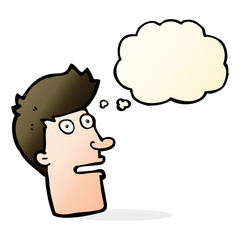 cartoon shocked male face with thought bubble