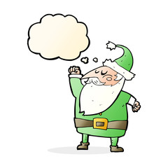 cartoon santa claus punching air with thought bubble