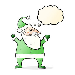 cartoon santa claus with thought bubble