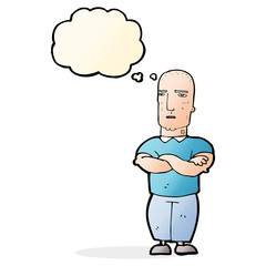 cartoon annoyed bald man with thought bubble