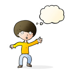 cartoon panicking boy with thought bubble