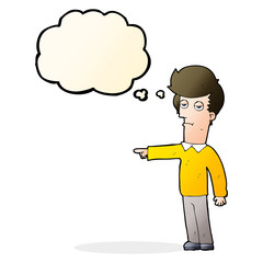 cartoon pointing man with thought bubble