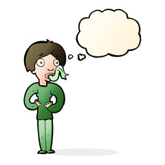 cartoon woman sticking out tongue with thought bubble