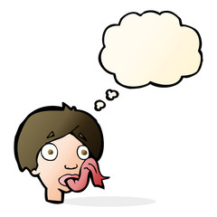 cartoon head sticking out tongue with thought bubble