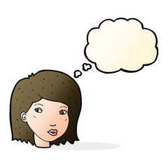 cartoon female face with thought bubble