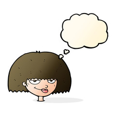 cartoon mean female face with thought bubble