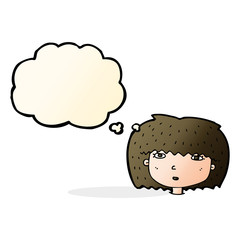 cartoon female face with thought bubble