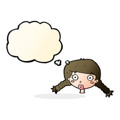 cartoon confused female face with thought bubble