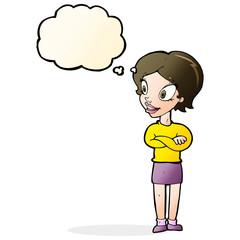cartoon pretty woman with thought bubble