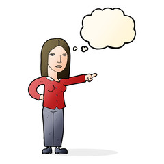 cartoon woman pointing with thought bubble