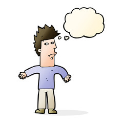 cartoon confused man with thought bubble