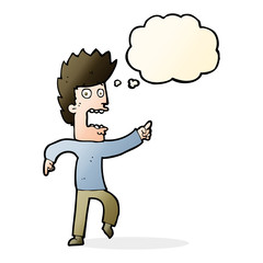cartoon terrified man with thought bubble