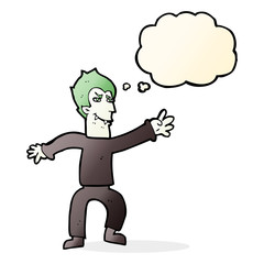 cartoon vampire man with thought bubble