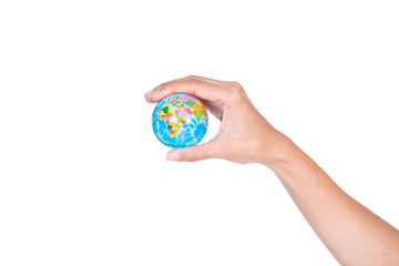 Earth planet in female hand