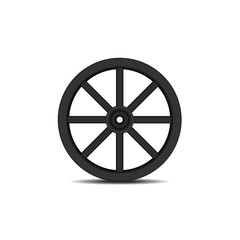 Vintage wooden wheel in black design with shadow