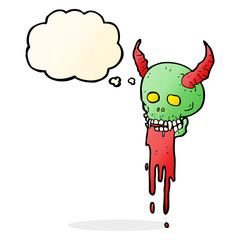 cartoon spooky halloween skull with thought bubble