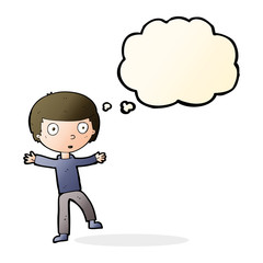 cartoon startled boy with thought bubble