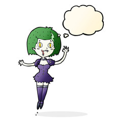 cartoon happy vampire girl with thought bubble