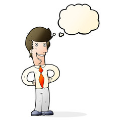 cartoon happy man with thought bubble