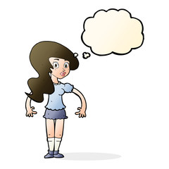 cartoon pretty woman with thought bubble