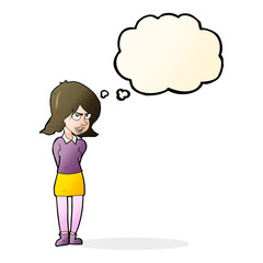 cartoon annoyed woman with thought bubble