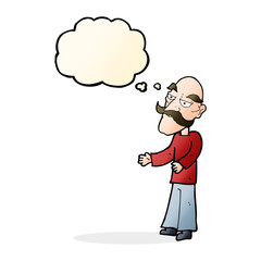 cartoon old man with mustache with thought bubble