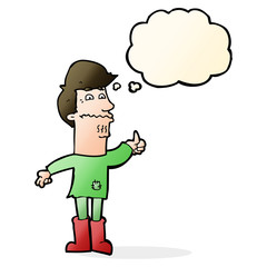 cartoon nervous man with thought bubble