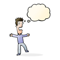 cartoon terrified man with thought bubble