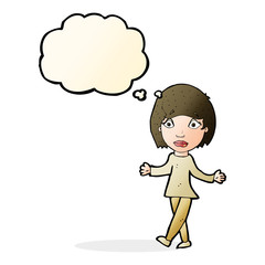 cartoon surprised woman with thought bubble