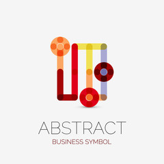 Minimalistic linear business icons, logos, made of multicolored line segments. Universal symbols for any concept or idea. Futuristic hi-tech, technology element set