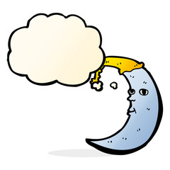 sleepy moon cartoon with thought bubble